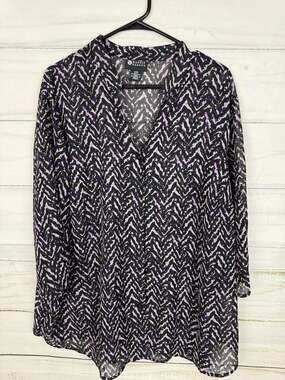 Maggie Barnes Plus Size 24W V-Neck Chiffon Tunic Blouse Zig Zag Print